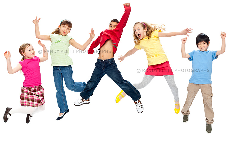 Happy Children Jumping on a White Background